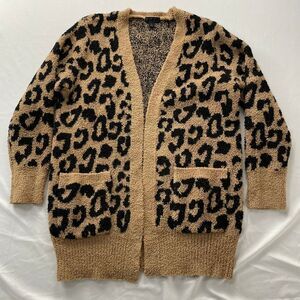 Barefoot Dreams CozyChic Leopard Cardigan Camel Black Womens Large